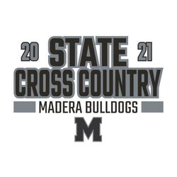two color state cross country t-shirt design.  Large block lettering "STATE CROSS COUNTRY"  stacked and centered with school information and mascot below.