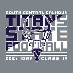 two color state football t-shirt design.  School name at top.  Mascot name, STATE and FOOTBALL in large block letters stack on 3 line.  Diagonal slice through lettering with color shift.  Helmet.