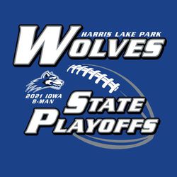 three color state football design with football in the background.  State Playoffs Stacked over ball.  School and mascot name at top.  Italicized text.  Mascot and class info at left.