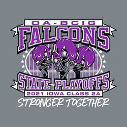 three color state football t-shirt design with 3 raised helmets on football field background.  Stronger Together.