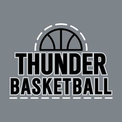 two color basketball t-shirt design with half ball above block mascot name and word basketball.  Dashed accent lines.