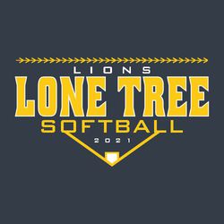 two color softball t-shirt design with laces straight across the top, small mascot name and large school name stacked.  Word "softball" is part of base path at bottom.