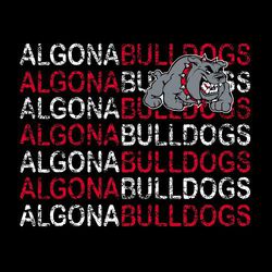 Three color spirit wear t-shirt design with mascot on left chest area.  Distressed lettering in the background with school name and mascot name in alternating colors.