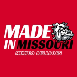 three color spirit wear stock art design with "Made In" theme with state name, mascot, and school name and mascot in outline font at bottom.