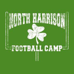 one color distressed football camp t-shirt design.   School name at top, mascot centered and football camp at bottom framed by goal post.