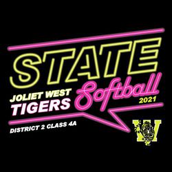 Three color state softball t-shirt design with neon effects.