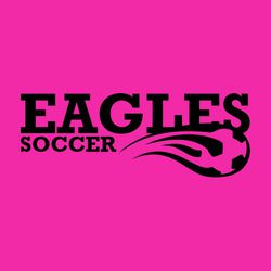 one color soccer t-shirt design.  Large mascot name with soccer ball moving over left half of lettering.  Smaller word "soccer" below mascot name left justified. Athletic block lettering.