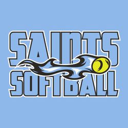 three color interactive softball t-shirt design.  Stylized flaming softball placed over mascot name and word softball.