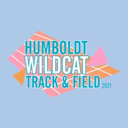 four color track t-shirt design.  Angular shapes with track lane lines inside them.  School name, mascot name and track & field stacked and centered over art.