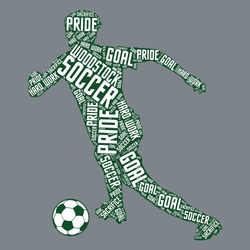 two color soccer t-shirt design.  Word art soccer player with soccer ball.