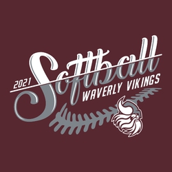 two color softball t-shirt art.  Word "Softball" in script diagonally placed with split colors down the middle.  Laces below that with mascot over laces.