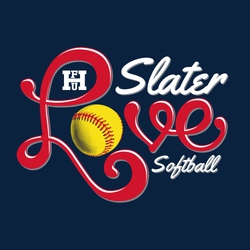 four color softball t-shirt design.   Love Softball with yellow softball creating the "O" in the word Love.  Script team name at the top left.  School mascot or logo in the loop of the top part of "L"