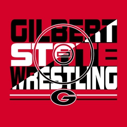 two color state wrestling t-shirt design.  wrestling mat lines inside lettering.  Team name, STATE and WRESTLING on 3 lines, team mascot or logo at the bottom framed with two lines.