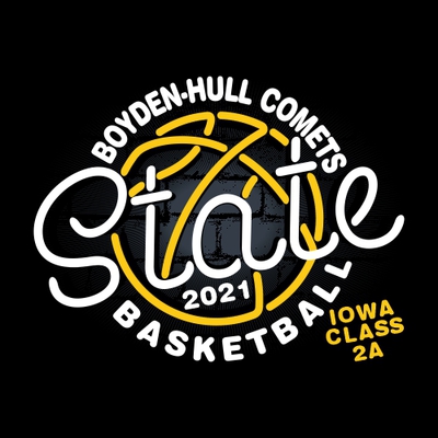 three color state basketball t-shirt design with neon light basketball and brick wall background.  Circle text team name, mascot name and word basketball. 