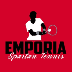 Three color tennis t-shirt design with male tennis player above organization name in block lettering.  Mascot name and word tennis in script at the bottom.