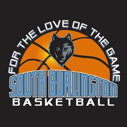 five color basketball t-shirt design with shaded basketball behind mascot.  For love of the game circle text around ball.   Team name and word basketball stacked on lower part of ball.