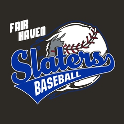 four color baseball t-shirt design.  Mascot name with tail over ripped baseball.  School name in upper left hand corner.