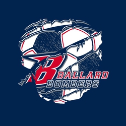 three color soccer t-shirt design with ball and team mascot showing through mock rip in shirt.  School and mascot name stacked on lower right hand side.