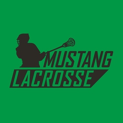 one color lacrosse t-shirt design with silhouette of lacrosse player and stick.  Block lettering mascot name over word lacrosse reversed in rectangular shape.