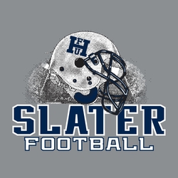 three color football t-shirt design.  Side view of helmet over football stadium in background.  Large block lettering with team name below the helmet.  Word football at the bottom.