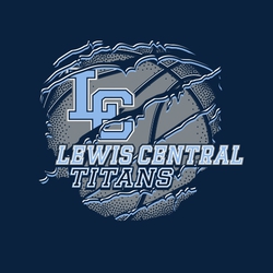 three color basketball t-shirt design.  Shirt ripped to reveal basketball and logo of team beneath.  School name stacked over mascot name in block letters on below logo.