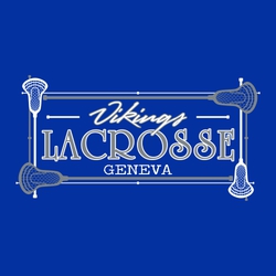 two color interactive lacrosse t-shirt design. rectangular frame made with lacrosse sticks.  Script mascot name over LACROSSE.  School name small below that in typewriter style font.