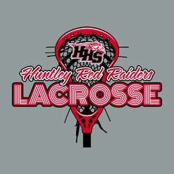 interactive three color lacrosse t-shirt design with vertical head.  Mascot in webbing, Script team and mascot name below that and word LACROSSE in multiple line letter style.