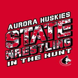 three color state wrestling t-shirt design with State Wrestling stencil style font, large, stacked with camouflage lettering.  School name at top, mascot at bottom.  Team saying at bottom.