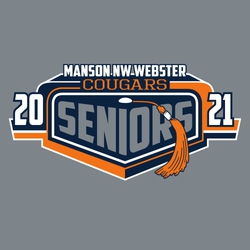 three color seniors interactive t-shirt design.  Tassel looped down over word SENIORS.  School name over mascot name at the top.  Date split to the sides.  All lettering is framed in a template.