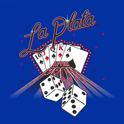 three color prom t-shirt design with casino theme.  Playing cards, dice and marquee lights around cards.