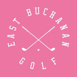 one color gold t-shirt design with crossed clubs and ball in center and circle text team name and word golf around the ball.
