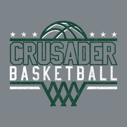 interactive two color basketball t-shirt design.  Basketball and net split that frame text with mascot name and word basketball on line below it.  Stars at top of frame.  lightly distressed.