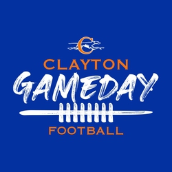 two color interactive football t-shirt design.  Large hand script GAMEDAY over football laces.  Mascot at top, school name below that.  Word football at the bottom.