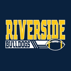 two color interactive football t-shirt design.  Large school name in block lettering over knockout shape with football at the right.  Mascot name knocked out to shirt color on the left.