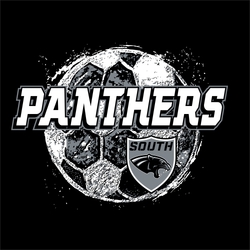 two color soccer t-shirt stock art design.  Large textured ball in background.  Athletic block mascot name over top third of ball.  Mascot or logo below text on lower right side.
