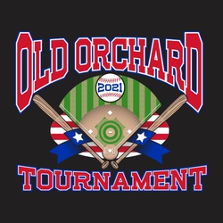 five color baseball t-shirt stock design with shaded field, crossed bats and patriotic background.  Athletic block lettering with team and even info above and below art.