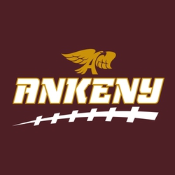 two color football t-shirt design with large stylized football laces below school name and mascot.