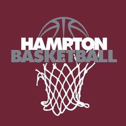 two color basketball t-shirt design with basketball outline over partially cut net.  Team name and word basketball on two lines over ball and net.