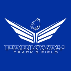 one color track t-shirt design with mascot over large stylized winds.  Team name and Track & Field at the bottom
