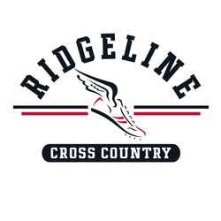 two color interactive cross country t-shirt art.  Circle text team name over winged shoe and framing lines.  Words cross country reversed in a rectangle at the bottom.