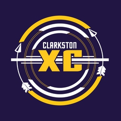 two color interactive cross country t-shirt art.  Circular lines with arrows.  Large XC centered on design with 3 lines running horizontally behind it.  Team name about XC.