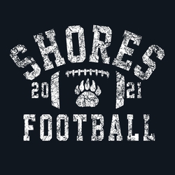 one color football t-shirt template.  Large arched team name in athletic block over football laces and stripes.  Mascot or logo centered on ball.  Year split to each side.  Football below. distressed.