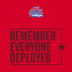 three color patriotic back design.  Remember Everyone Deployed layout with star.  Your company logo or school mascot placed above art in the tag location.