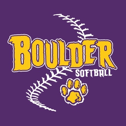 two color softball t-shirt design.  Softball laces run vertical behind team name (large) and word softball (small).  Mascot or logo at bottom.