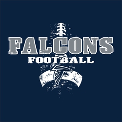 two color football t-shirt template.  Large mascot name in distressed athletic block font over word football.  Mascot below the.  Distressed football in the background.