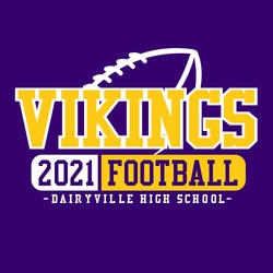 two color football t-shirt design.  Football outline at 45 degree angle behind mascot name in large athletic block letters. year in left side of oval and word football in right.  School info below.