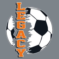 three color soccer t-shirt design with team name in athletic block lettering running vertically through erased part of soccer ball.