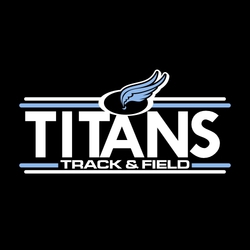 two color track t-shirt design.  Wings in oval at top of design with two lines.  Mascot name large, then track & field framed by two lines at the bottom.