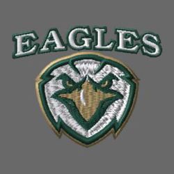 three color embroidery design with Eagle mascot and word EAGLES arched above it.