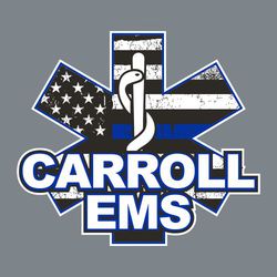 EMS sticker with flag in star of life and caduceus.  Organization name over lower part of star.